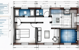 Bauplan mit detaillierten Architekturplaenen und Werkzeugen, symbolisiert Planung und Genehmigungen in der Bauindustrie, haeufige Bedenken bei Baugenehmigungen hervorgehoben.