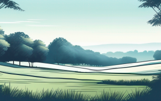 Serene Landschaft mit unbebautem Grundstueck, umgeben von gruener Natur unter klarem blauem Himmel, ideal fuer Bauvorhaben