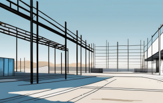 Geraeumige, leere Baustelle mit Markierungen und Schildern unter klarem blauem Himmel, perfekt fuer strategische Planung und Fehlervermeidung beim Kauf von Bauland.