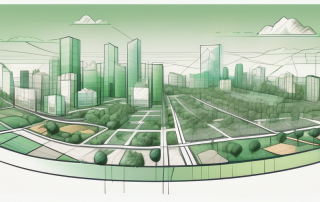 A cityscape with various zones marked out