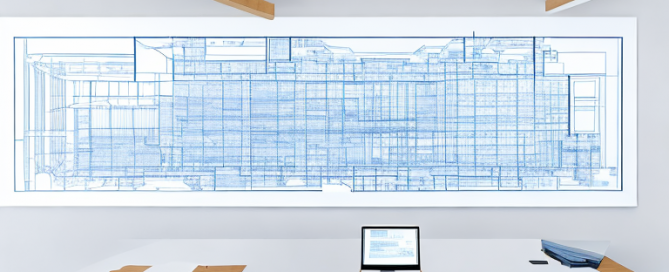 stadtplanungs-besprechungsraum mit blueprints und modellbauten auf dem tisch, natuerliches licht durch grosse fenster, strategische planungsatmosphaere