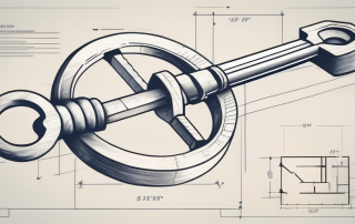 A construction blueprint with a key on top