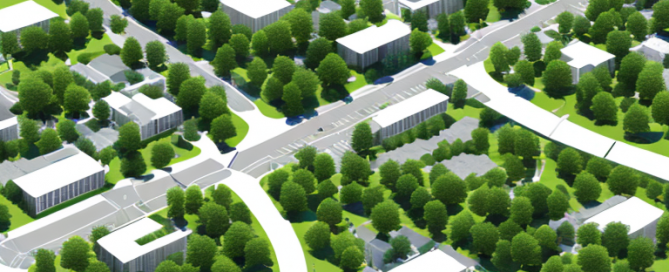 Ueberblick stadtplan mit zonen, gruenflaechen und infrastruktur, effiziente und durchdachte planung.