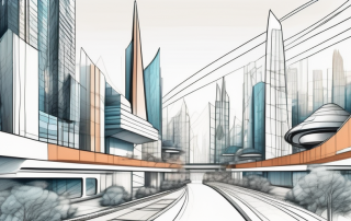 A futuristic cityscape with diverse architectural designs