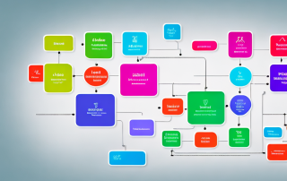 Visueller Flussdiagramm mit sieben Schritten, bunte Symbole, klar und organisiert, professionelle Gestaltung, strukturierter Ablauf.