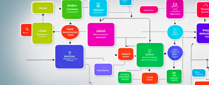 Visueller Flussdiagramm mit sieben Schritten, bunte Symbole, klar und organisiert, professionelle Gestaltung, strukturierter Ablauf.