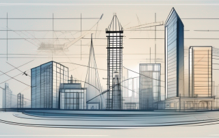 A cityscape with various types of buildings under construction