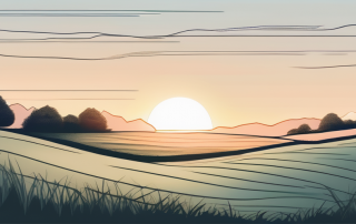 Leeres Grundstueck bei Sonnenuntergang mit sanften Konturen und klarem Himmel, ideal zum Bau eines Traumhauses ohne finanzielle Sorgen.