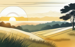 Ruhiges, leeres Grundstueck im goldenen Sonnenaufgangslicht, umgeben von friedlicher Natur, zeigt Entwicklungspotenzial und betont die Transparenz beim Immobilienkauf.