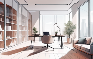 Heller, gut organisierter Raum nutzt vertikale Flaechen und multifunktionale Moebel fuer raeumliche Weite, natuerliches Licht betont kluge Raumaufteilung.