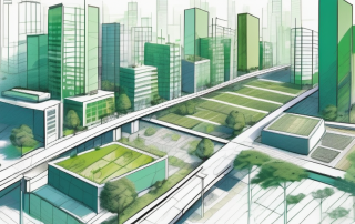 A cityscape with various zones marked out for different uses