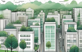 A cityscape with diverse zones like residential