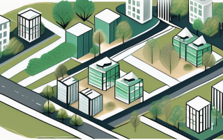 A cityscape with various zones marked out