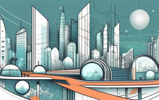 A futuristic city layout with innovative designs and sustainable elements