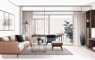 Elegant organisiertes kleines Wohnzimmer mit multifunktionalem Moebel und cleveren Stauraumloesungen, die vertikalen Raum und versteckte Fächer nutzen.