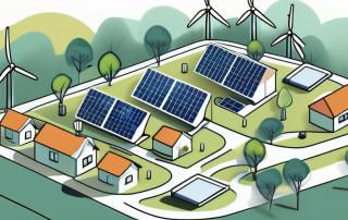 A small community with various innovative elements like solar panels