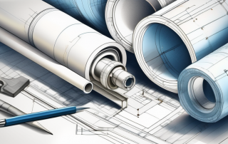 Various architectural blueprints and construction tools
