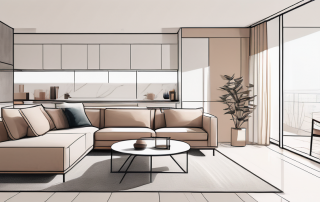 Moderne, effizient gestaltete Wohnflaeche mit platzsparenden Moebeln und intelligenten Stauraumloesungen, neutrale Farbschemata foerdern Weite und Licht.