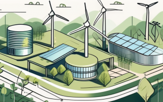 A sustainable construction site with various eco-friendly building elements