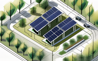 Luftaufnahme einer gut organisierten Baustelle mit Gruenflaechen und Solarmodulen, demonstriert fortschrittliche nachhaltige Stadtplanungstechniken.