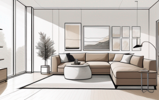 Effizient organisiertes Wohnzimmer mit funktionalen Moebeln und cleveren Stauraumloesungen, neutrale Toene und minimalistisches Design zur Maximierung von Raum und Licht.