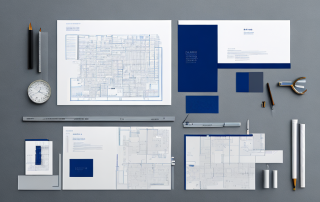 Stadtplanungsdokumente und Bauplaene mit Entwurfswerkzeugen auf Schreibtisch, Detailplanung.