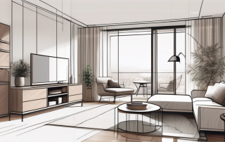 Effizient organisiertes Zimmer mit optimaler Moebelanordnung und Raumgestaltung fuer eine funktionale und aesthetisch ansprechende Wohnatmosphaere.