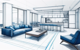 Architektonische Bauplaene und 3D-Modelle fuer effiziente Raumgestaltung und multifunktionale Moebeldesigns in Wohngebaeuden