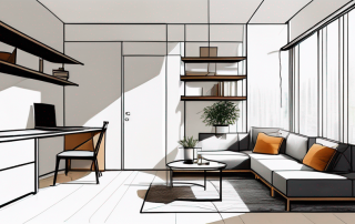 Kreative Nutzung von vertikalem Raum und multifunktionale Moebel in kleinem Wohnbereich mit cleveren Stauraumloesungen und kompaktem Design zur Funktionalitaetssteigerung.