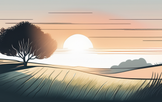 Sonnenuntergang auf einem leeren Grundstueck mit sanften Schatten, symbolisch fuer Potenzial und neue Anfaenge fuer Kaufinteressenten.