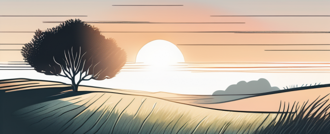 Sonnenuntergang auf einem leeren Grundstueck mit sanften Schatten, symbolisch fuer Potenzial und neue Anfaenge fuer Kaufinteressenten.