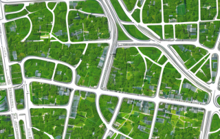 Detaillierter Stadtplan mit Parzellen, Zonen und Infrastruktur, gruenflaechen und Verkehrsnetze fuer umfassende Planung.
