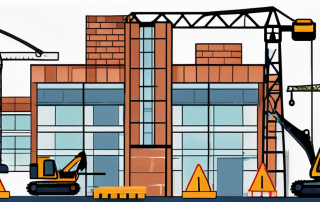 A construction site with seven key elements such as a blueprint