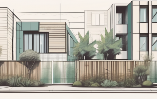 A residential boundary with various types of constructions like fences