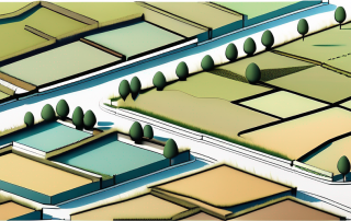 Luftaufnahme verschiedener leerer Grundstuecke in verschiedenen Umgebungen, ideal fuer Bau- und Entwicklungsprojekte, betont Potenzial fuer Immobilieninvestoren.