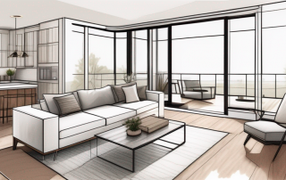 Offen gestalteter und effizient organisierter Wohnraum mit gut platzierten Moebeln und strategischem Einsatz natuerlichen Lichts zur Raumoptimierung im Wohnungsbau.