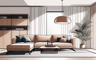 Elegant eingerichtetes Wohnzimmer mit multifunktionalen Moebelstuecken und cleveren Stauraumloesungen, optimale Raumausnutzung durch natuerliches Licht betont.