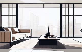 Geraeumiger, heller Wohnbereich mit modernen Moebeln und grossen Fenstern, zeigt Moeglichkeiten zur Erweiterung oder Modifikation des Wohnraums.