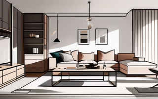 Geraeumiges, gut organisiertes Wohnzimmer mit modernen Moebeln und intelligenten Stauraumloesungen, die den Platz optimal nutzen.