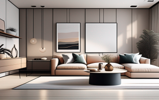 Modernes, gut organisiertes Wohnzimmer mit eleganten Moebeln und Dekoartikeln, natuerliche Beleuchtung und dezente Farbakzente fuer eine einladende Atmosphaere.