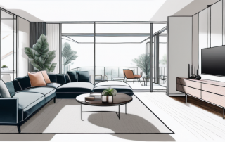 Moderne Wohnzimmergestaltung mit schlanken Sofas und minimalistischer Deko, offener Grundriss integriert Wohn- und Essbereich, betont Funktionalitaet und Stil.