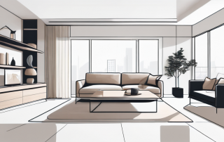 Gut organisiertes Wohnzimmer mit multifunktionalen Moebeln wie clever gestalteten Regalen und einem wandelbaren Sofa in einem modernen Interieur mit neutralen Farbschemata, die das Raumgefuehl erweitern.