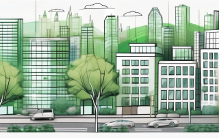 A cityscape with various zones clearly marked out