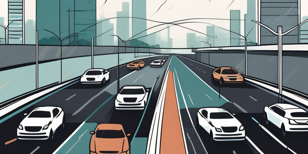Uhren in verschiedenen Zeitzonen vor Autobahnszenen, verdeutlichen Zeitmanagement bei Mietwagenvergleichen.