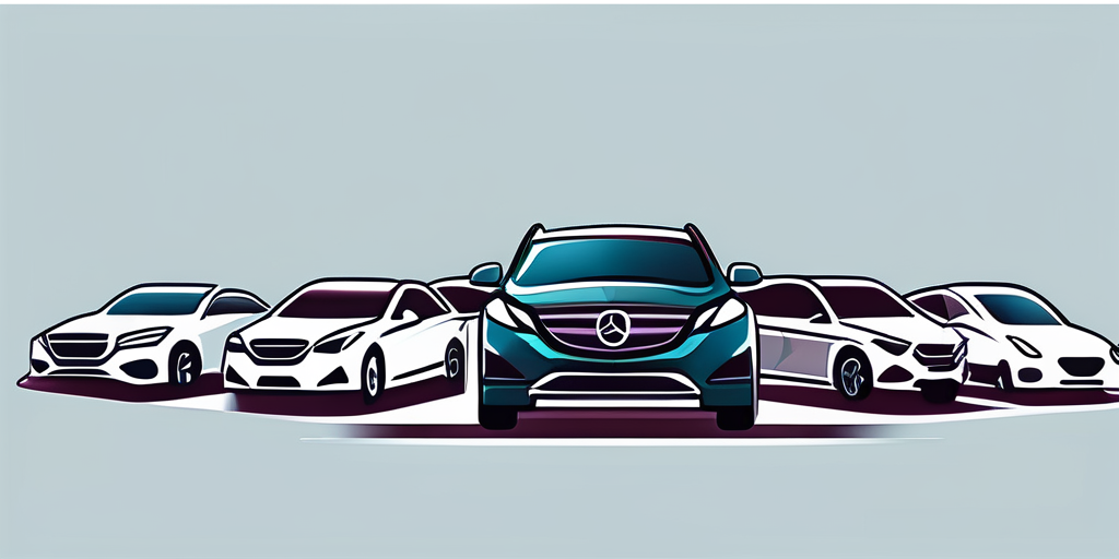Diverse Fahrzeuge wie Kompaktwagen, SUVs und Luxusmodelle in einer Reihe, veranschaulichen die Auswahl bei einem Autovermieter mit flexiblen Stornierungsbedingungen.
