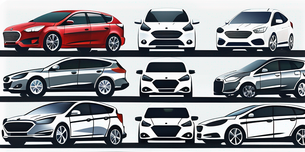 Mietwagen verschiedener Modelle und Groessen, sauber aufgereiht, zur Auswahl des besten Angebots bei einem Autovermietungsvergleich, mit Fokus auf elegantem Design und vielfaeltigen Optionen eines professionellen Vermietungsservice.