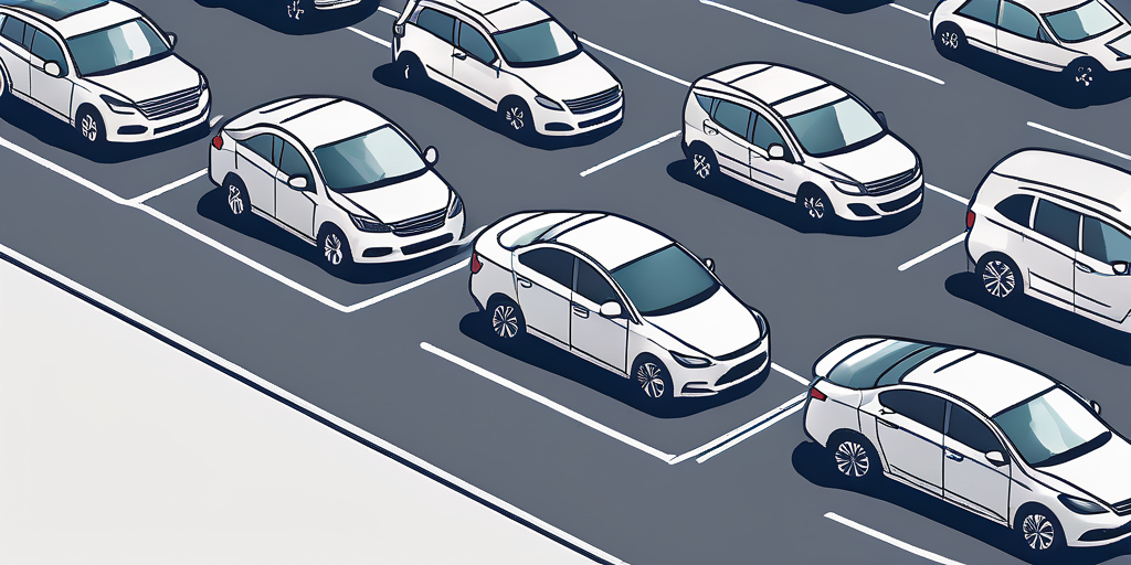 Moderne Fahrzeuge in einem Mietwagenparkplatz, vielfaeltige Optionen fuer geschaeftliche Reisebeduerfnisse.