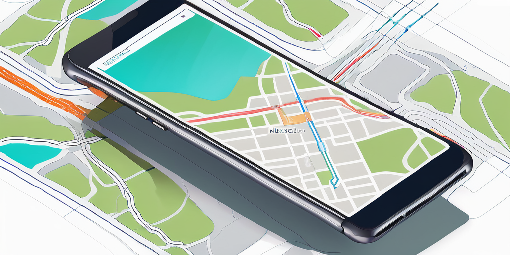 Smartphones und Tablets zeigen bunte Benutzeroberflaechen von bekannten Autovermietungs-Apps auf einer Navigationskarte, Symbol fuer Mobilitaet und Komfort unterwegs.