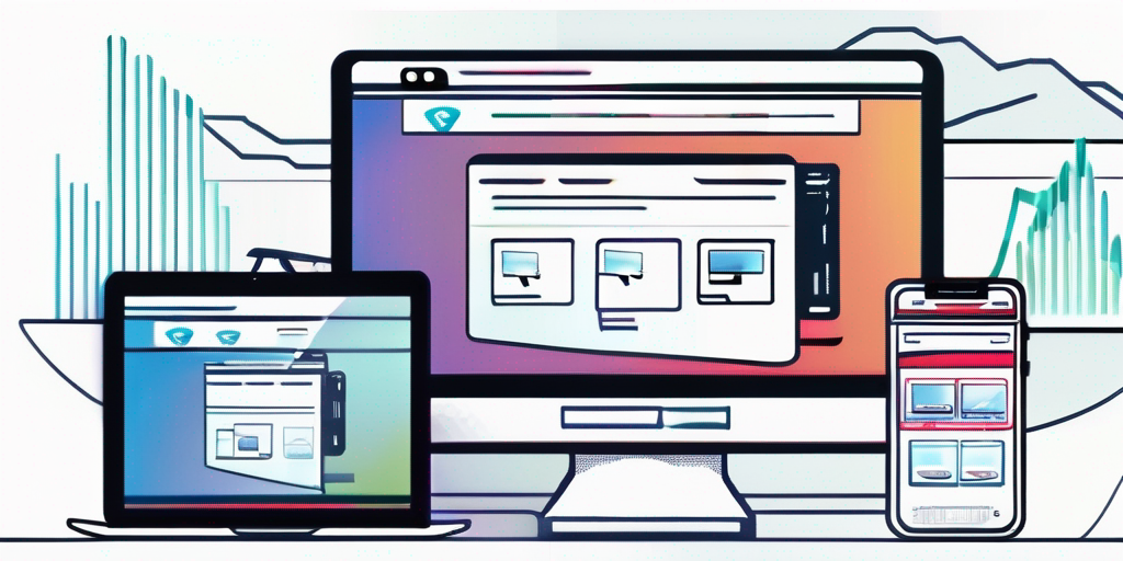 Vergleich von Mietwagen-Webseiten auf verschiedenen digitalen Geraeten wie Smartphones, Tablets und Laptops, die Funktionen und Benutzeroberflaechen testen.