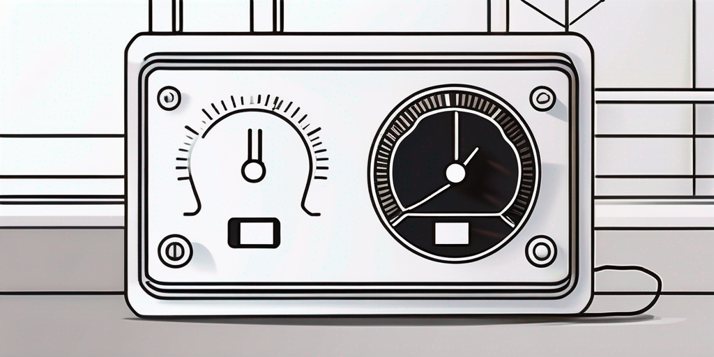 Moderner Thermostat vor unscharfem Hintergrund mit energieeffizienten Geraeten, symbolisiert Bedeutung der Energieeffizienz bei steigenden Gaspreisen.